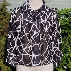 SeraNade Animal Print Sheer Blouse Black White Women's Medium
